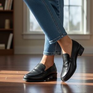 Franco Sarto Black Leather Loafers Slip-On Shoes